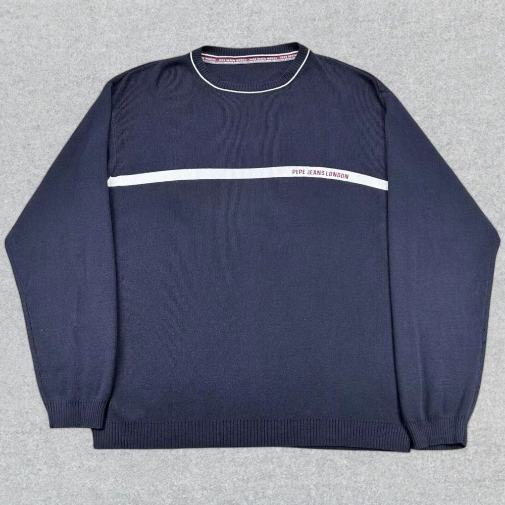 Pepe Jeans Blue Crewneck Sweater with Sporty Stripe